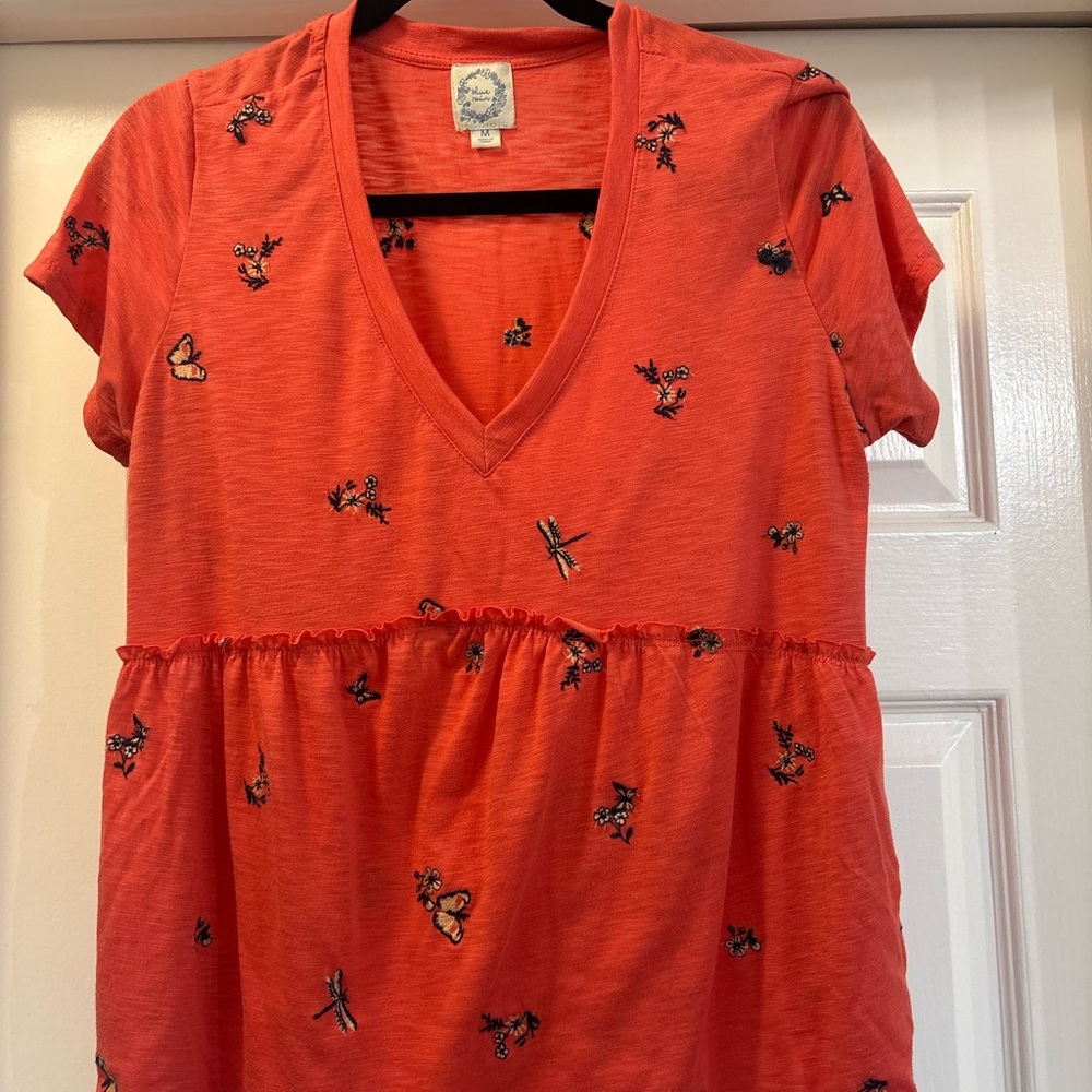 Blue Rain Orange Smocked Blouse